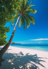 Tropical beach and palm trees, The Maldives, Indian Ocean