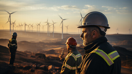 Engineers are monitoring the operation of virtual data and wind turbines..