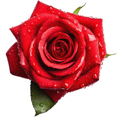 Red rose with water droplets isolated on white