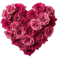 Heart-shaped bouquet of pink roses isolated on white