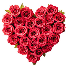 Heart-shaped bouquet of red roses isolated on white