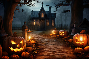 Ghost pumpkin Halloween background.
