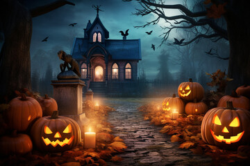 Ghost pumpkin Halloween background.