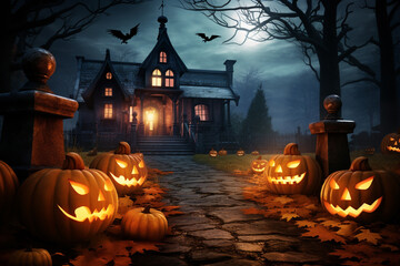 Ghost pumpkin Halloween background.