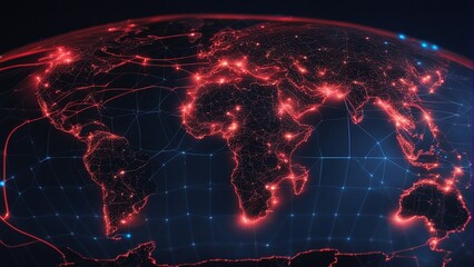 Red Neon World Map Network Connections