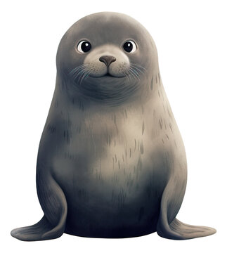 Cute seal cartoon character, Hand drawn watercolor isolated.