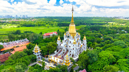 Aerial view of Buu Long Pagoda in Ho Chi Minh City, Vietnam. A beautiful buddhist temple hidden...