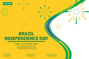 brazil independence day 7 september celebration vector template banner, social media post, flyer or greeting card with yellow green theme and flag. vector illustration