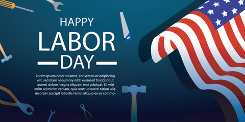 happy labor day 04 September, banner, social media post, flyer or greeting card with worker and struggle theme and American flag. vector illustration