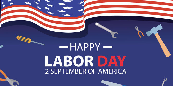 happy labor day 04 September, banner, social media post, flyer or greeting card with worker and struggle theme and American flag. vector illustration