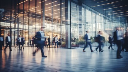 Fototapeta premium blurred business people in white glass office background, Generative AI
