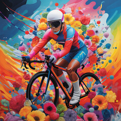 Colorful art design of cycling in paint and splash style