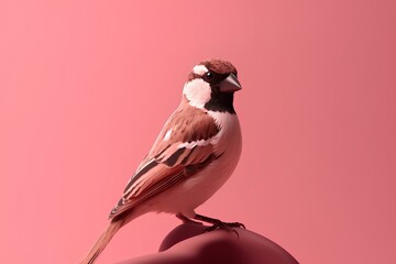 sparrow on a branch on a coral background made by midjeorney