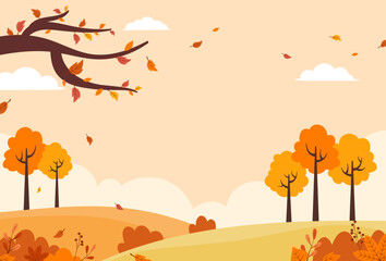 Illustration of natural autumn landscape background - obrazy, fototapety, plakaty