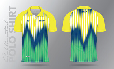 Sublimation blue green and yellow Polo Shirt mockup template design