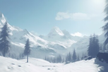 snow covered mountains made by midjourney