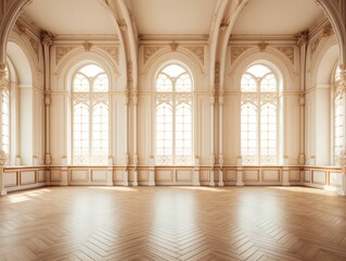Fototapeta na wymiar Large Empty Room in Ornate Fancy Old Palace, Parquet Flooring, with Nothing and Nobody