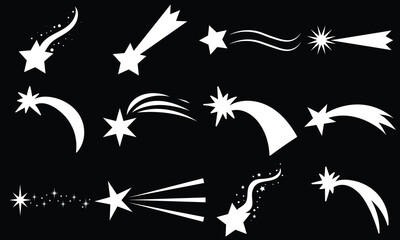 Shooting stars icon vector set. Comet tail or star trail illustration sign collection. Shooting stars vector. EPS 10 © Quirk Craft Studio