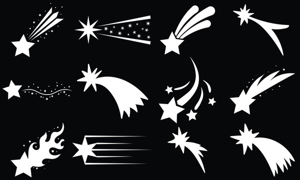 Star logo designs template, Fast star logo Vector, Shooting stars icons. Comet tail or star trail vector set isolated on white background. Stardust falling simple meteorites