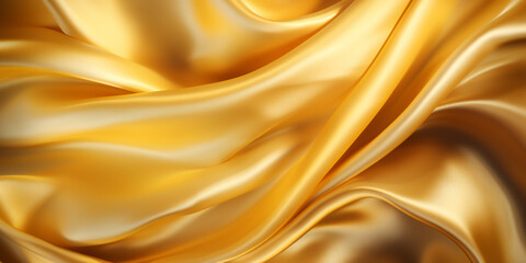 3D rendering of golden satin fabric, golden silky cloth background