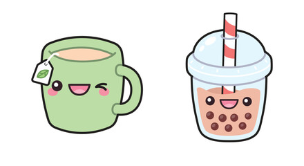 Cute Kawaii Bubble Tea and Tea Clipart Sticker