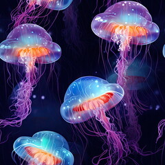 Obraz premium Seamless Pattern of Jellyfish