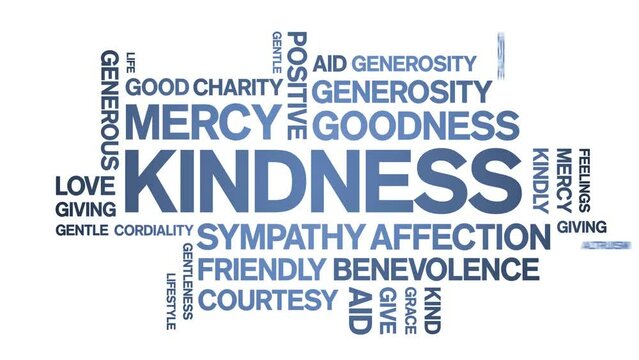 Kindness animated tag word cloud;text design animation kinetic typography seamless loop.
