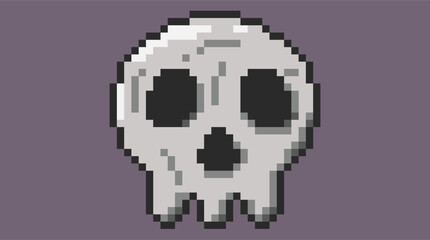 Pixelated art of white skull, simple pixel art bone for halloween theme. 8bits character icon, perfect for pixel game design asset or design asset.