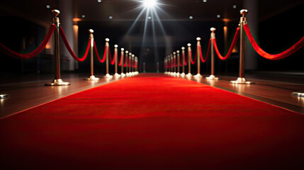 Empty red carpet for celebrities with paparazzi. Award. Generative Ai