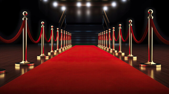 Empty red carpet for celebrities with paparazzi. Award. Generative Ai