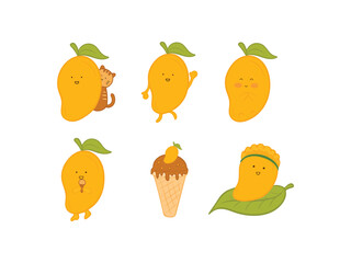 set of mango fruits cartoon