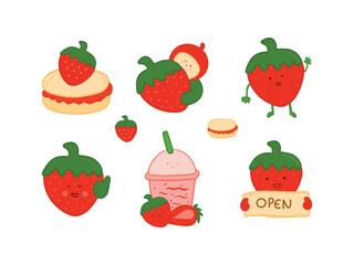 set of strawberry fruits cartoon illustration