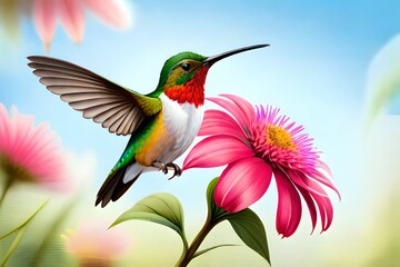 Fototapeta premium hummingbird on pink flower
