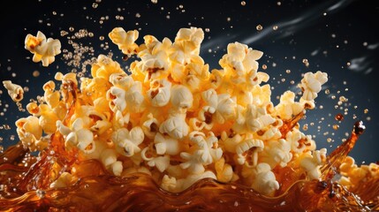 Realistic Savory salty crispy popcorn with a blurry and cinematic background