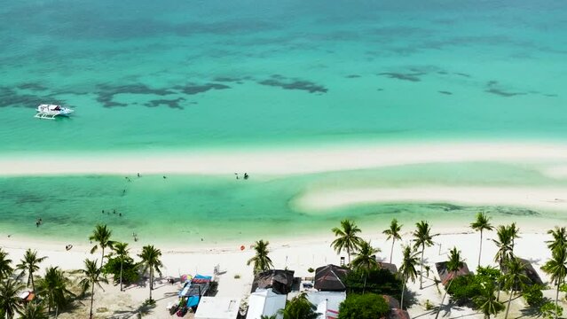 Aerial drone of tropical landscape with a beautiful beach. Bantayan island, Philippines.