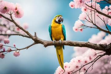 blue and yellow parrot generated by AI