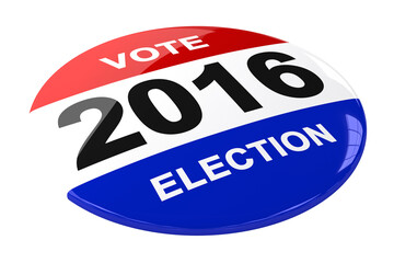 Digital png of vote 2016 election text on red white and blue button badge on transparent background
