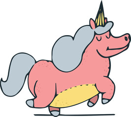 Digital png illustration of happy pink unicorn on transparent background
