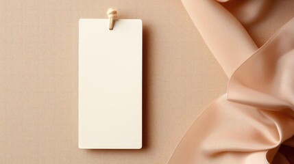 Fototapeta premium Realistic white blank tag with a rope for mockup on cream color background