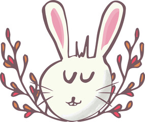 Fototapeta premium Digital png illustration of white bunny with plants on transparent background