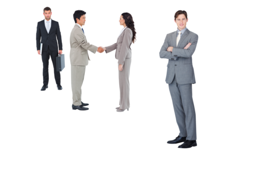 Digital png photo of smiling biracial businesspeople on transparent background