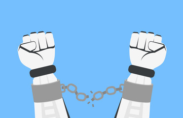 robot hands in handcuffs shackles with broken chain freedom concept vector illustration