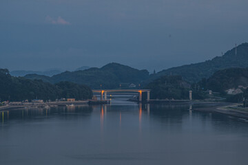 日本の岡山県笠岡市の美しい夜景