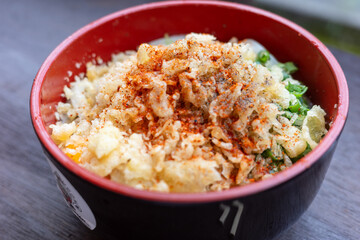 日本の岡山県倉敷市のとても美味しい釜玉うどん