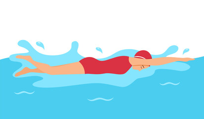 Girl swimmer in swimming pool flat design.