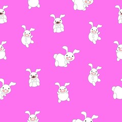 Happy White Rabbit on Pink Background Pattern, Tile