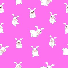 Obraz premium Happy White Rabbit on Pink Background Pattern, Tile