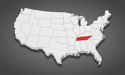 Fototapeta premium Tennessee State Highlighted on the United States of America 3D map. 3D Illustration