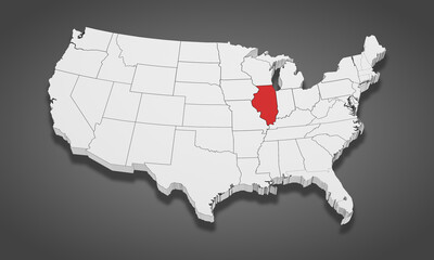 Fototapeta premium Illinois State Highlighted on the United States of America 3D map. 3D Illustration