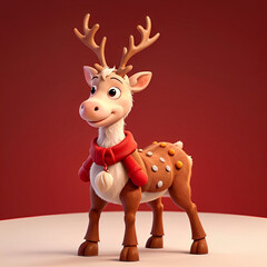 Cartoon reindeer clipart christmas Animation style with red background.